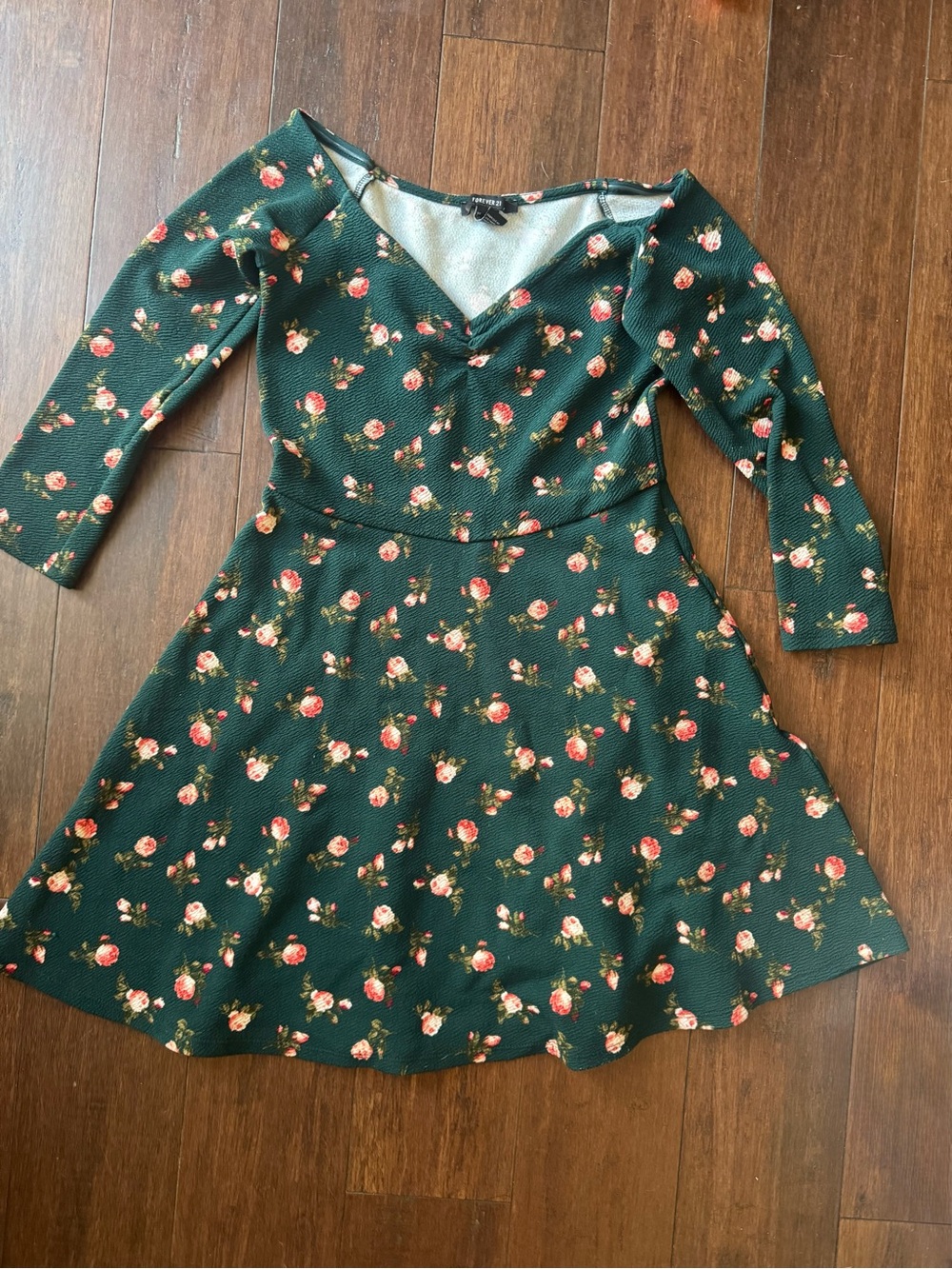Forever 21 Green Floral Fit & Flare Dress
